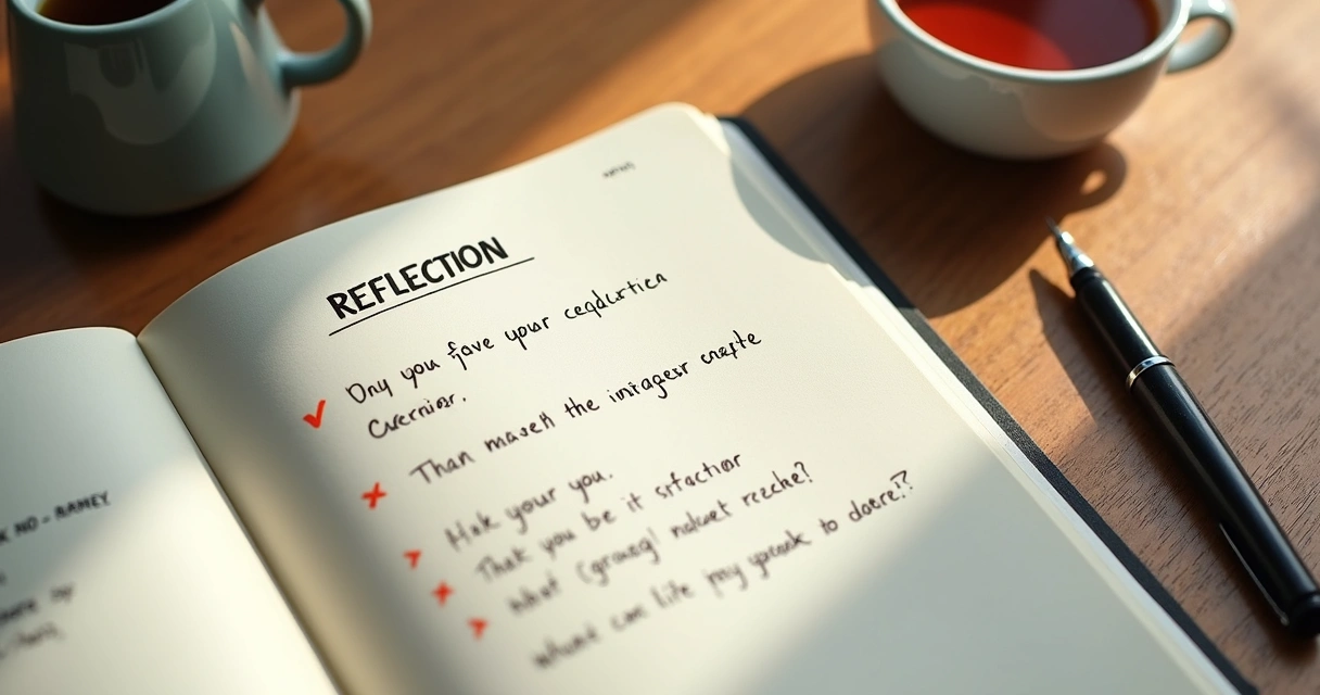 Cuaderno abierto con notas de reflexión emocional sobre una mesa 