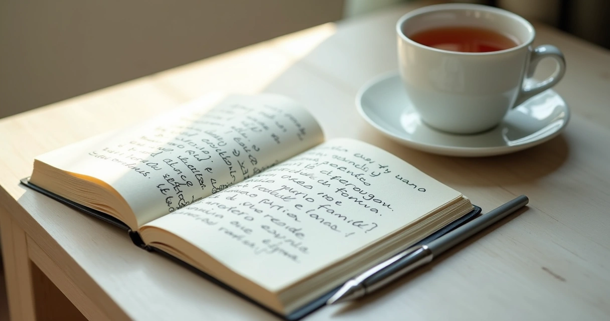 Cuaderno abierto con notas de reflexión familiar