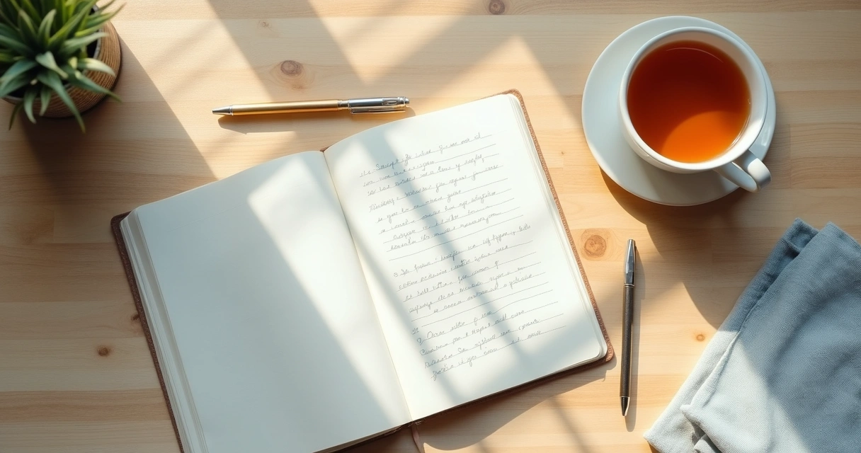 Cuaderno abierto con ejercicios de respiración sobre una mesa clara 