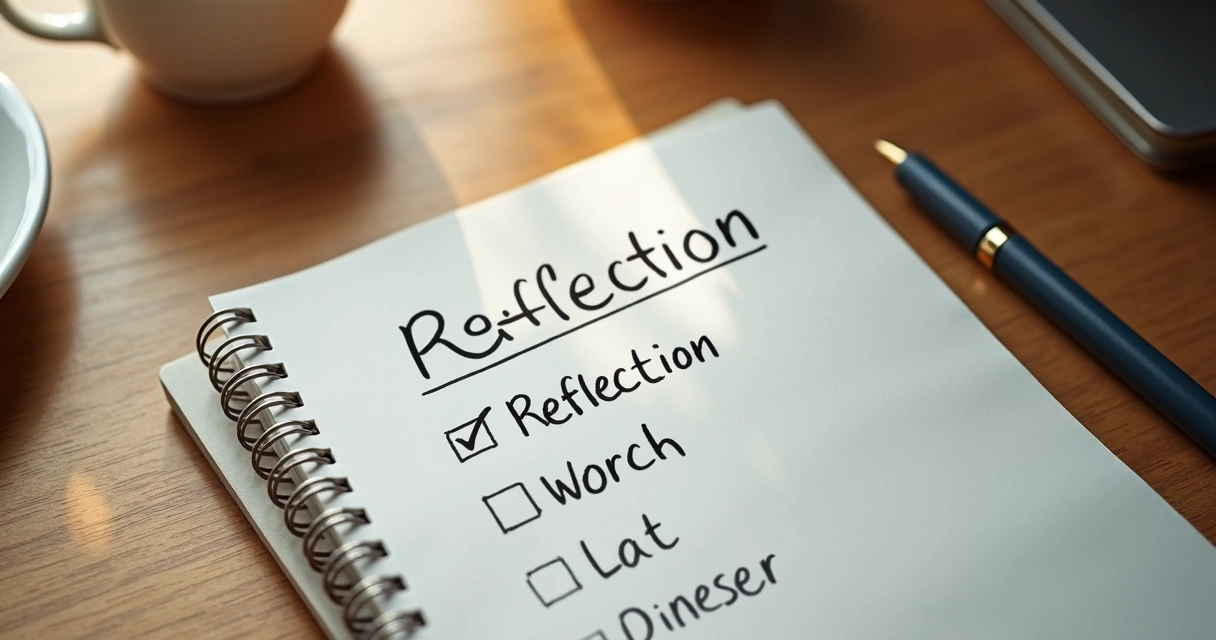 Cuaderno abierto con lista de reflexión personal
