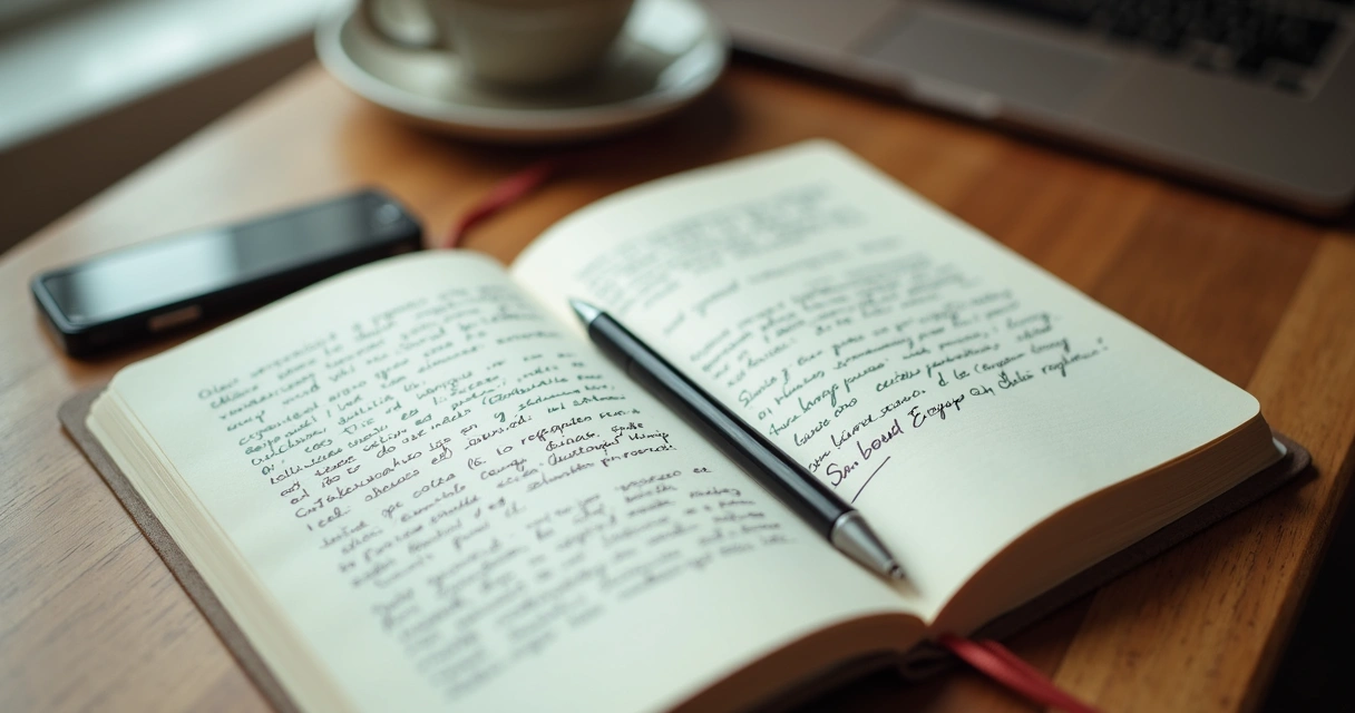 Cuaderno abierto con notas sobre límites y equilibrio emocional 