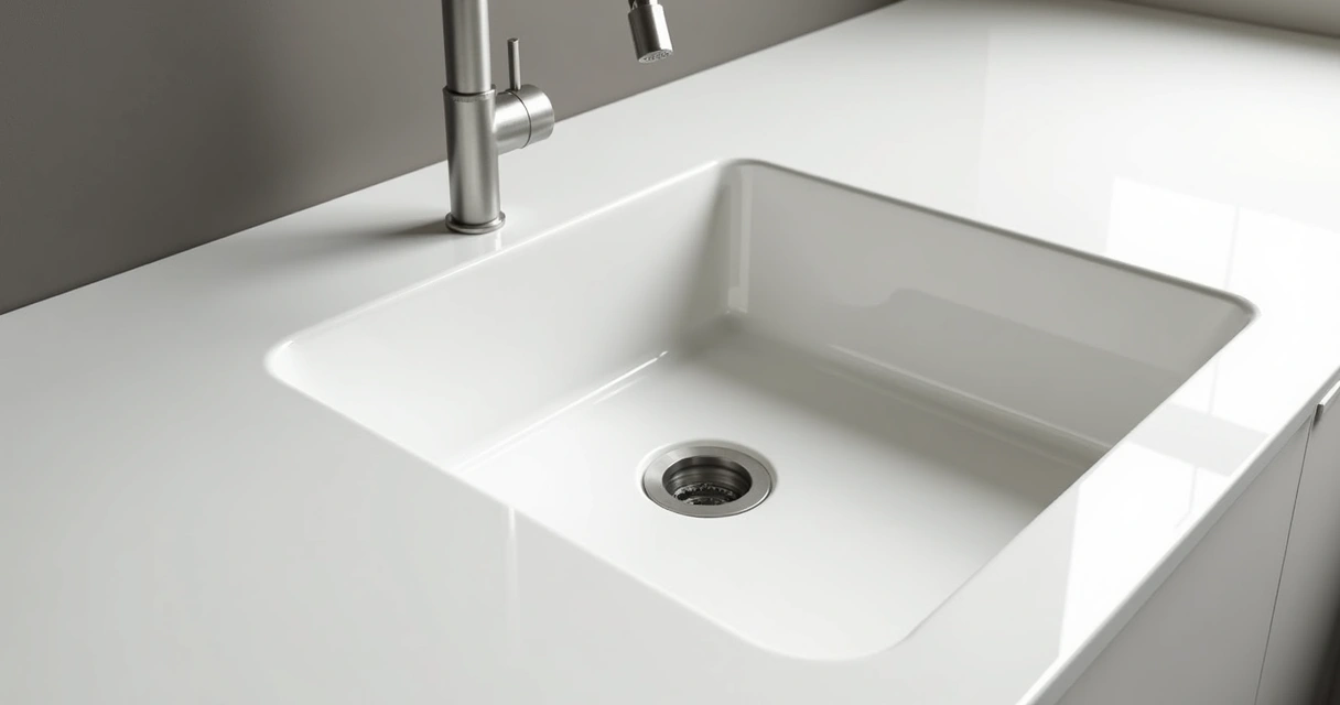 Cuba e bancada integradas em superfície sólida, sem rejuntes, na cor branca 