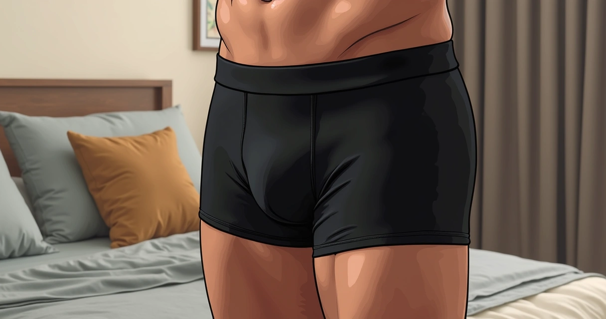 Cueca boxer longa masculina preta mostrando detalhe do comprimento na coxa