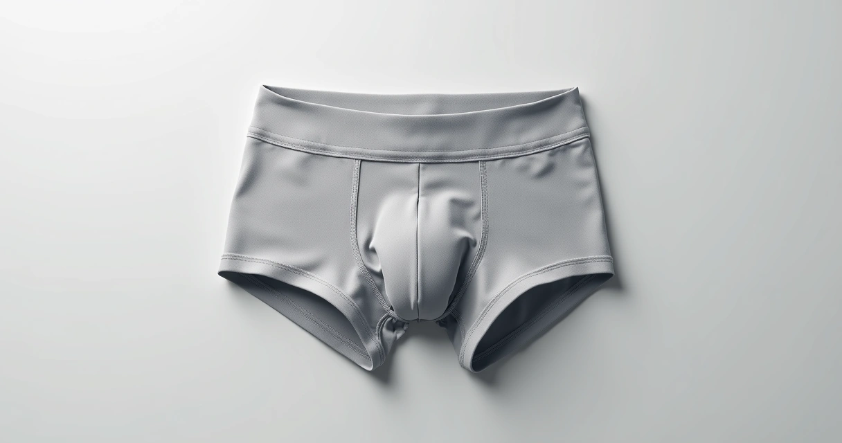 Cueca boxer moderna de microfibra, sem costuras, em fundo cinza claro, vista lateral e frontal