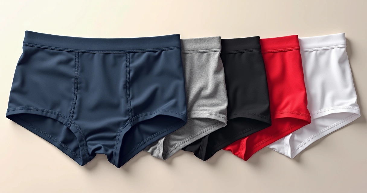 Várias cuecas boxer de algodão em cores diferentes sobre fundo claro