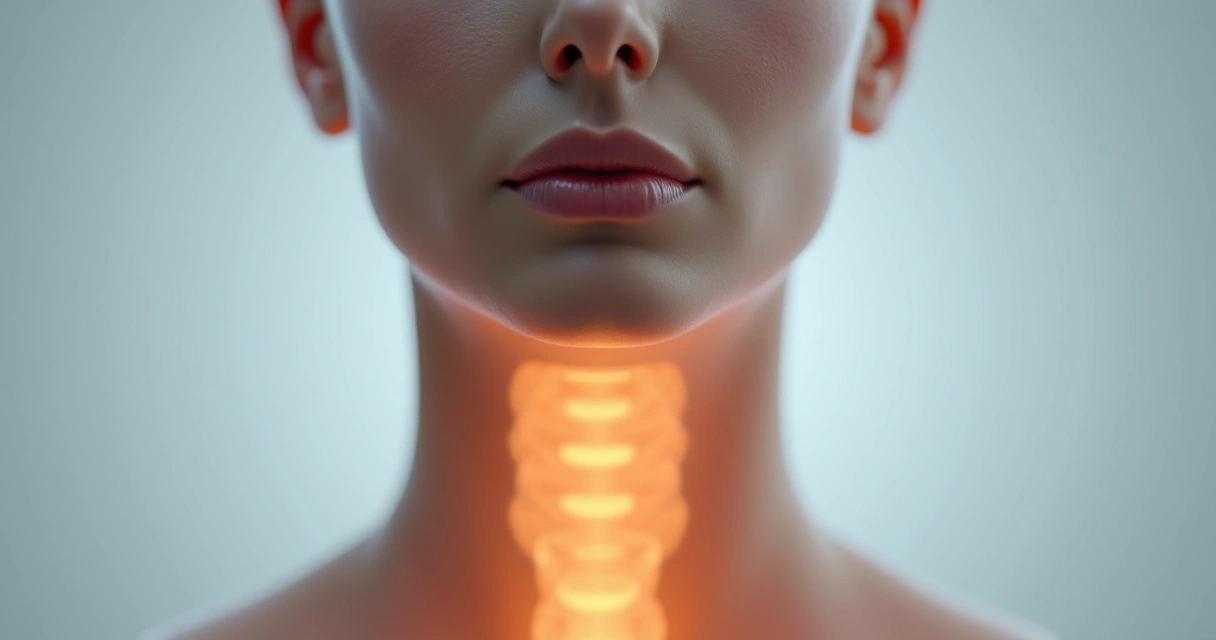 Ilustración realista del cuello con la glándula tiroides destacada