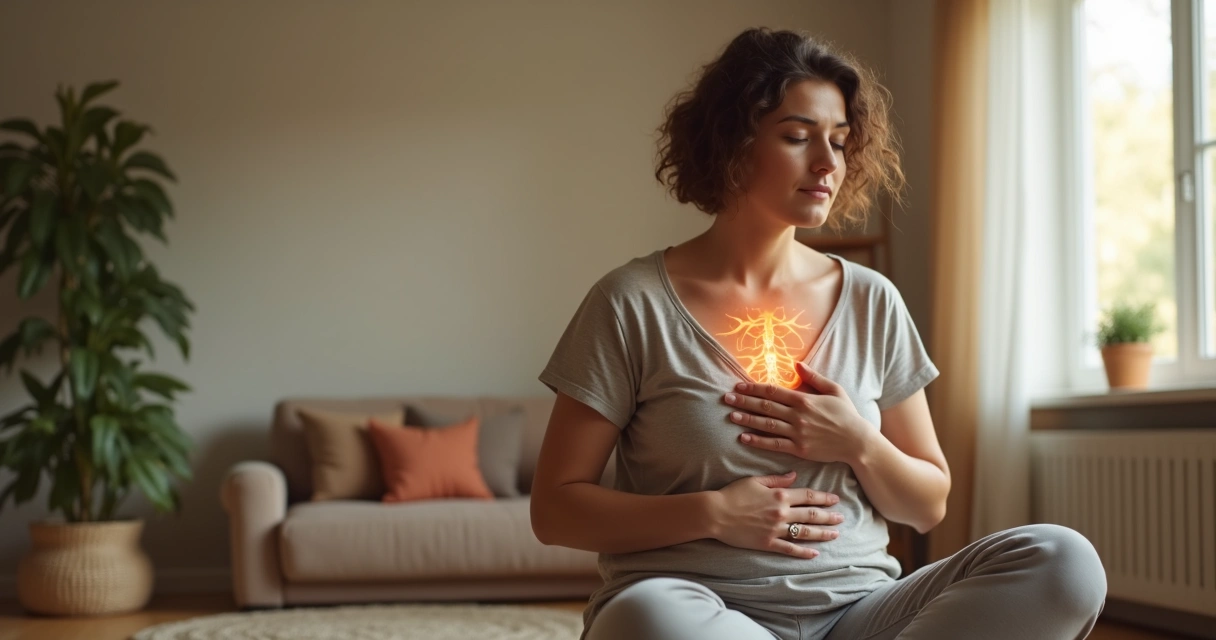 Persona con mano en el pecho conectando cuerpo y emociones 
