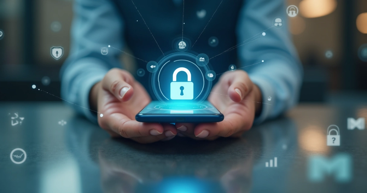 Pessoa protegendo informações no celular usando as mãos