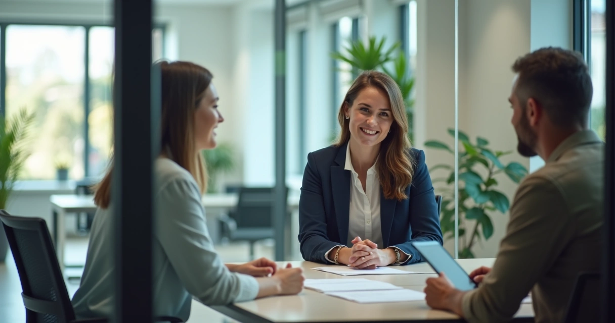 Gestor escutando colaborador em ambiente de escritório.