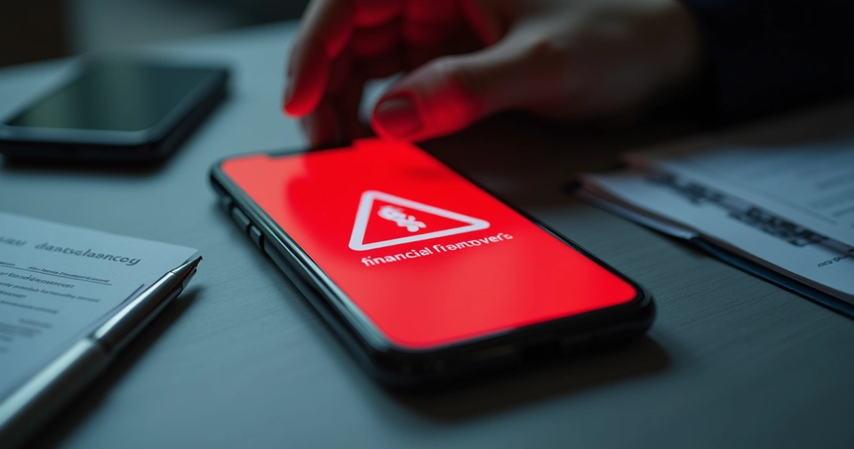 Alerta de golpe financeiro em tela de celular 