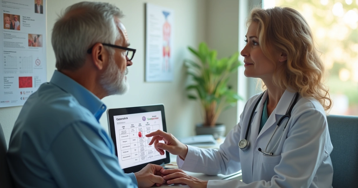 Paciente em consulta médica revisando exame de CD4.