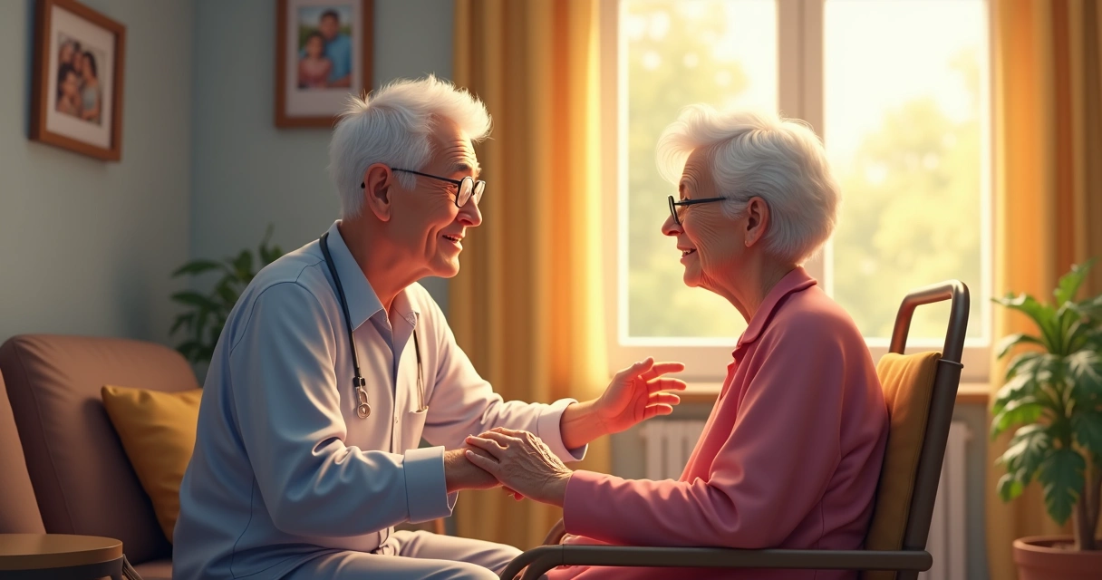 Cuidador auxilia idoso com Alzheimer em casa 