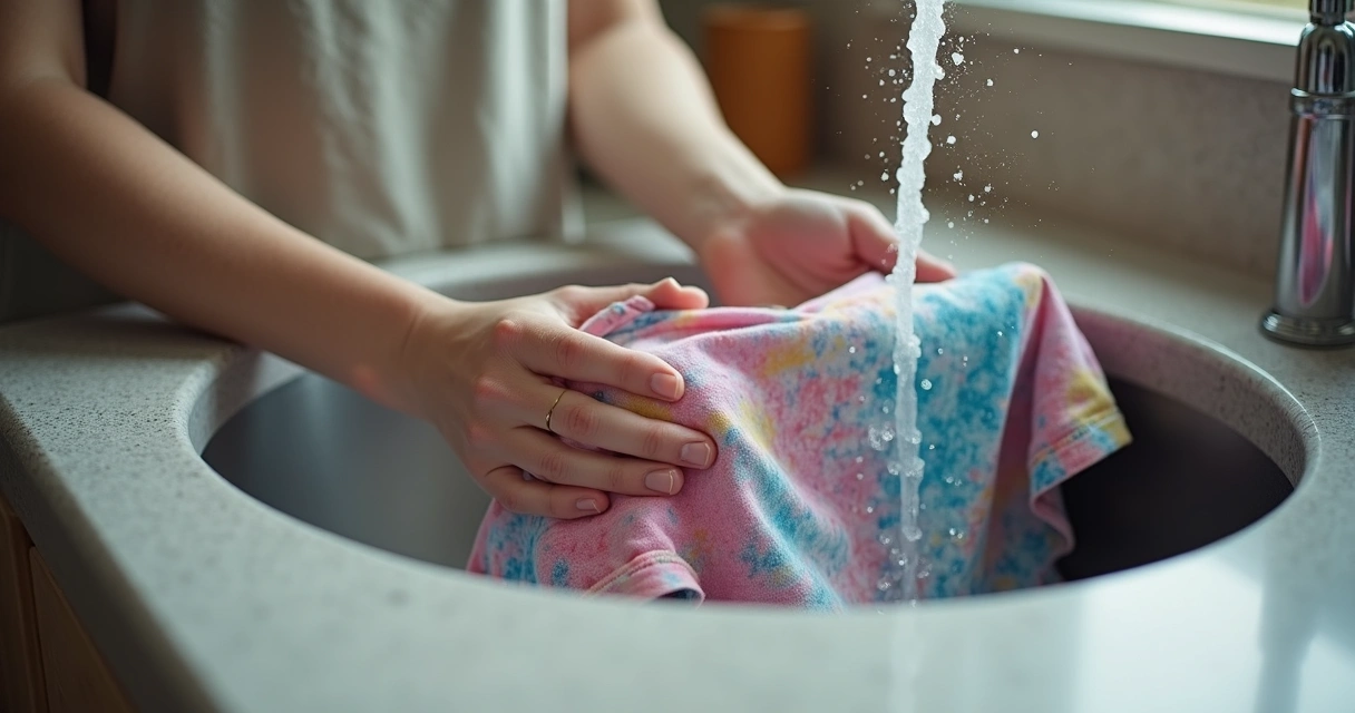 Pessoa lavando camiseta estampada com DTF de modo cuidadoso na pia 