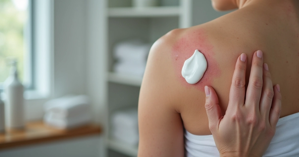 Pessoa aplicando creme na pele vermelha após radioterapia 