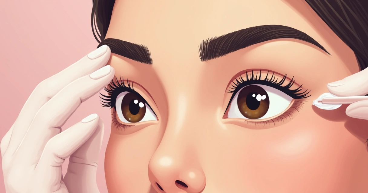 Mulher aplicando creme na sobrancelha recém micropigmentada 