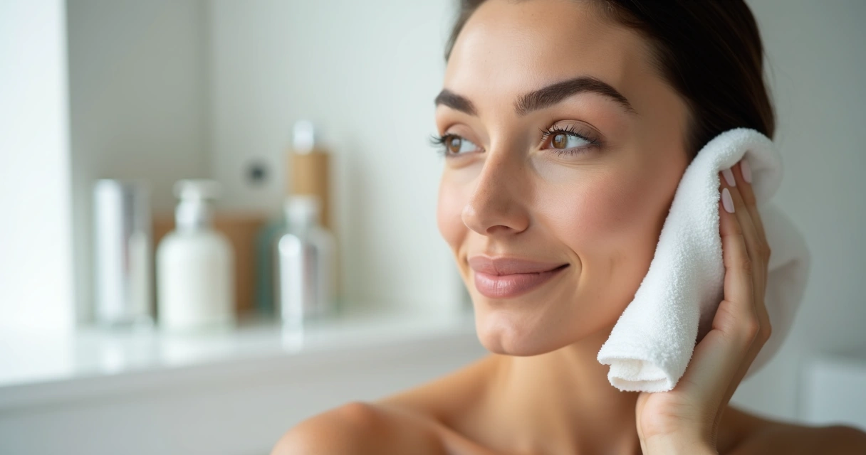 Cuidados pós-tratamento no rosto de mulher jovem 