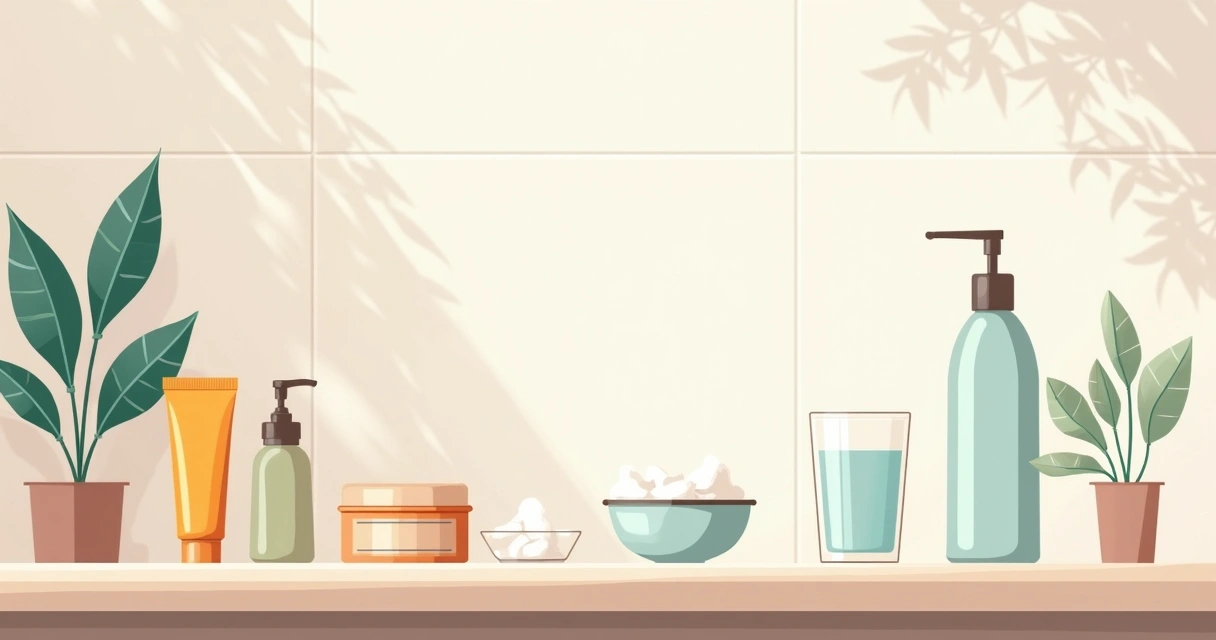 Produtos para cuidados da pele em bancada de clínica estética 