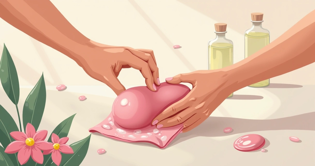 Mãos higienizando vibrador com pano úmido 