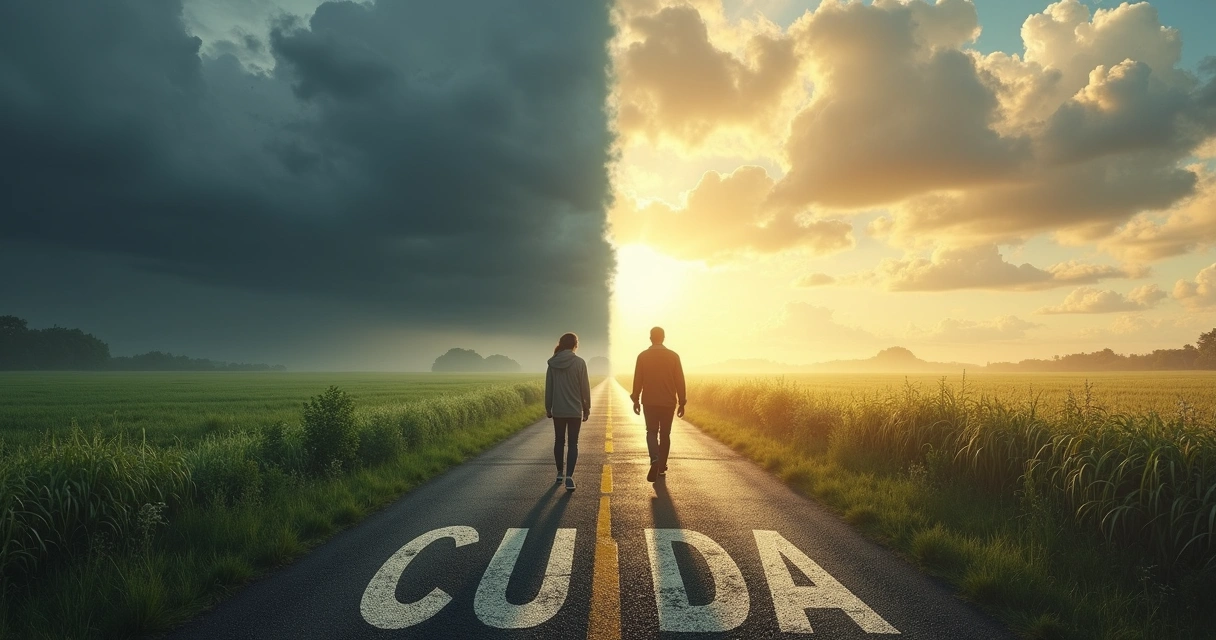 Comparación visual entre culpa y responsabilidad, dos caminos con paisajes diferentes y una persona dudando cuál elegir. 