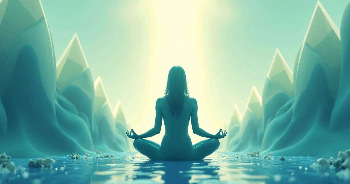 Símbolos de equilibrio y meditación en tonos suaves, representando transformación interior 