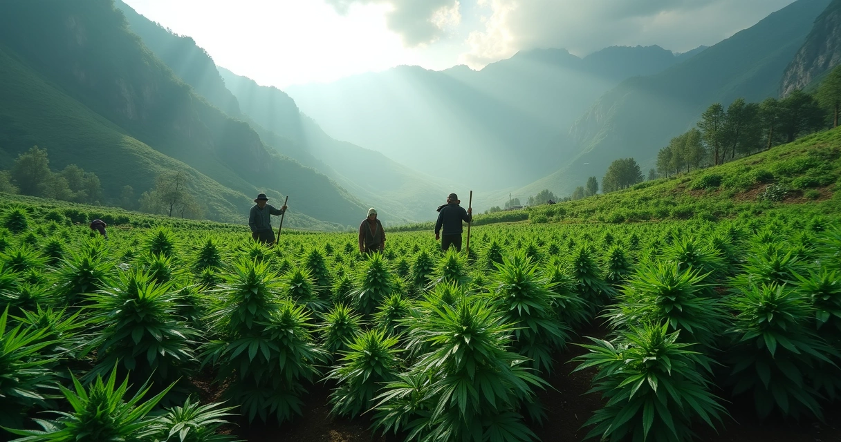 Plantações de Cannabis indica nas montanhas asiáticas 