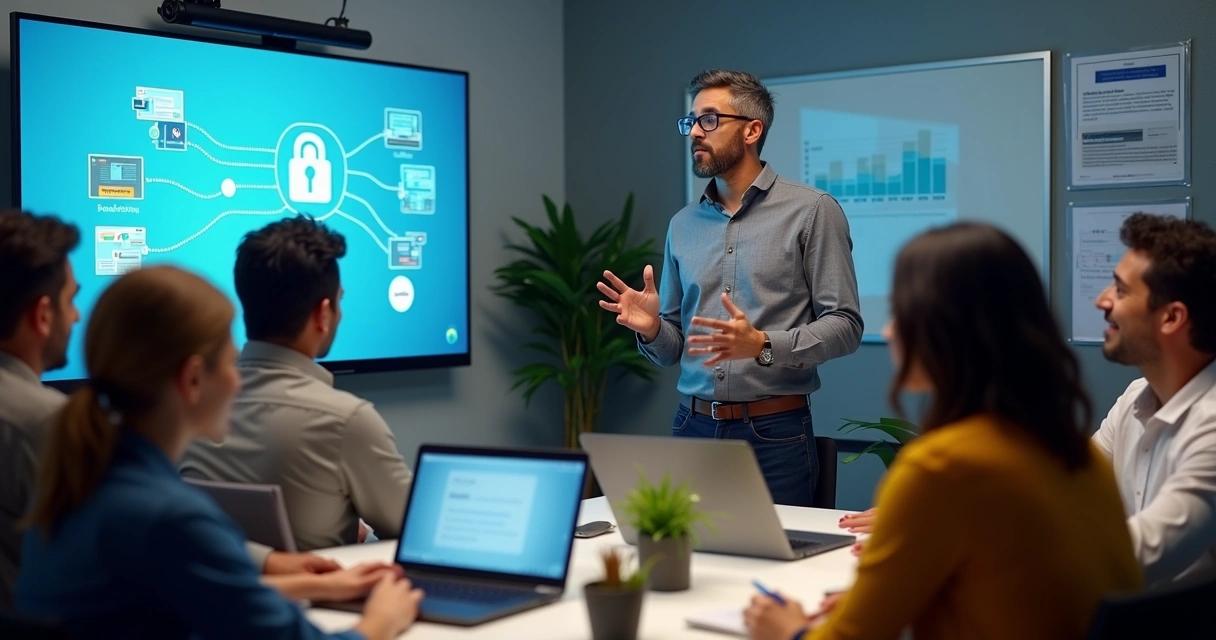 Pequena empresa participando de treinamento de segurança digital 