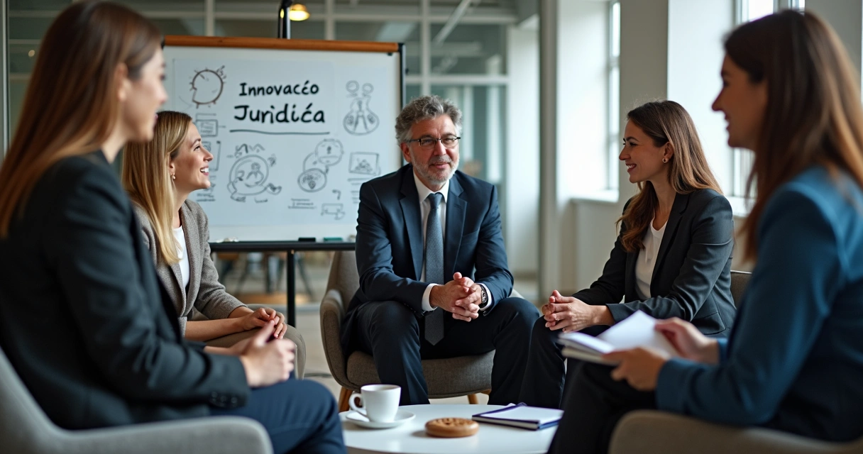 Equipe jurídica reunida discutindo cultura de inovação 