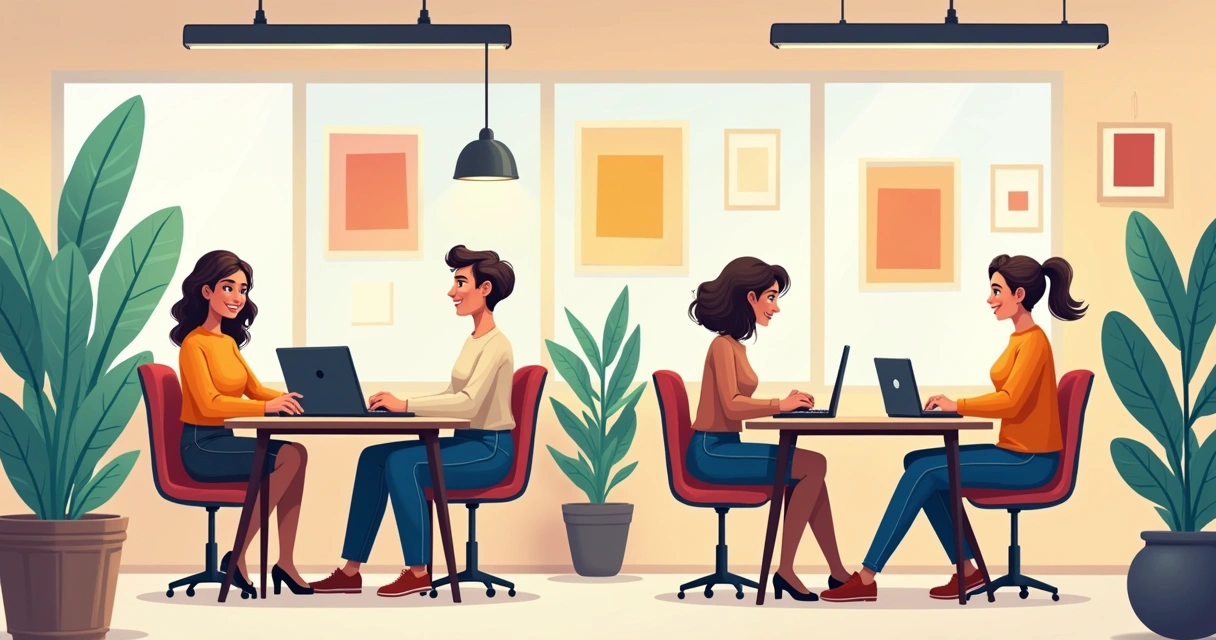 Funcionários colaborando em ambiente descontraído de escritório 