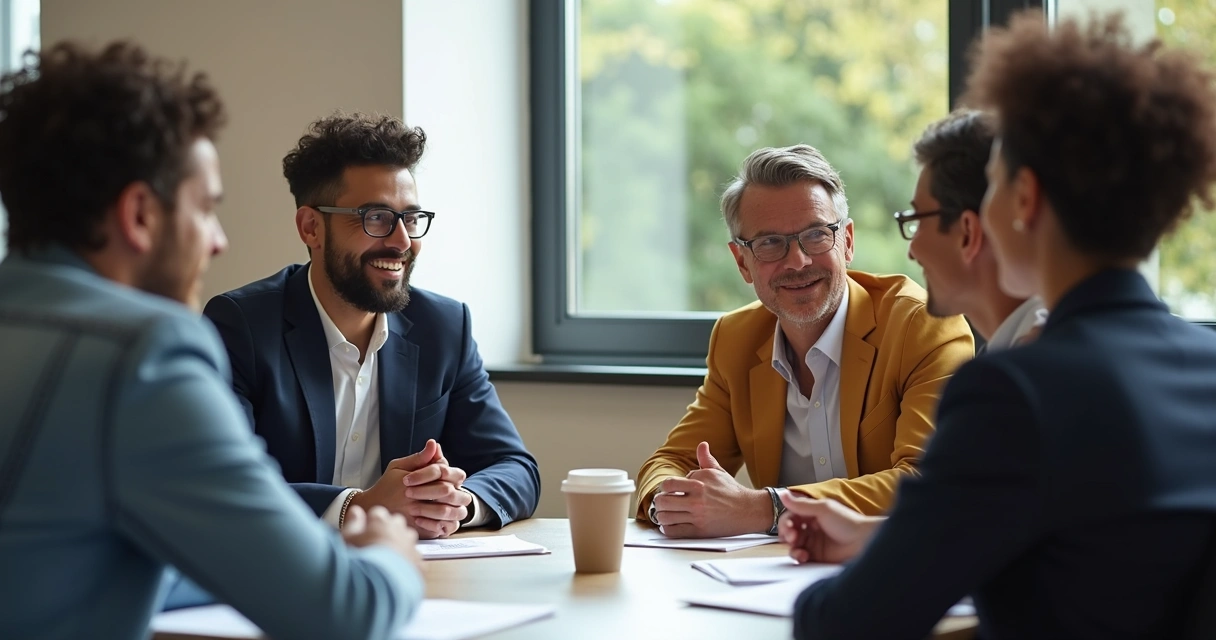 Colaboradores reunidos em círculo, representando diversidade de culturas e valores pessoais 
