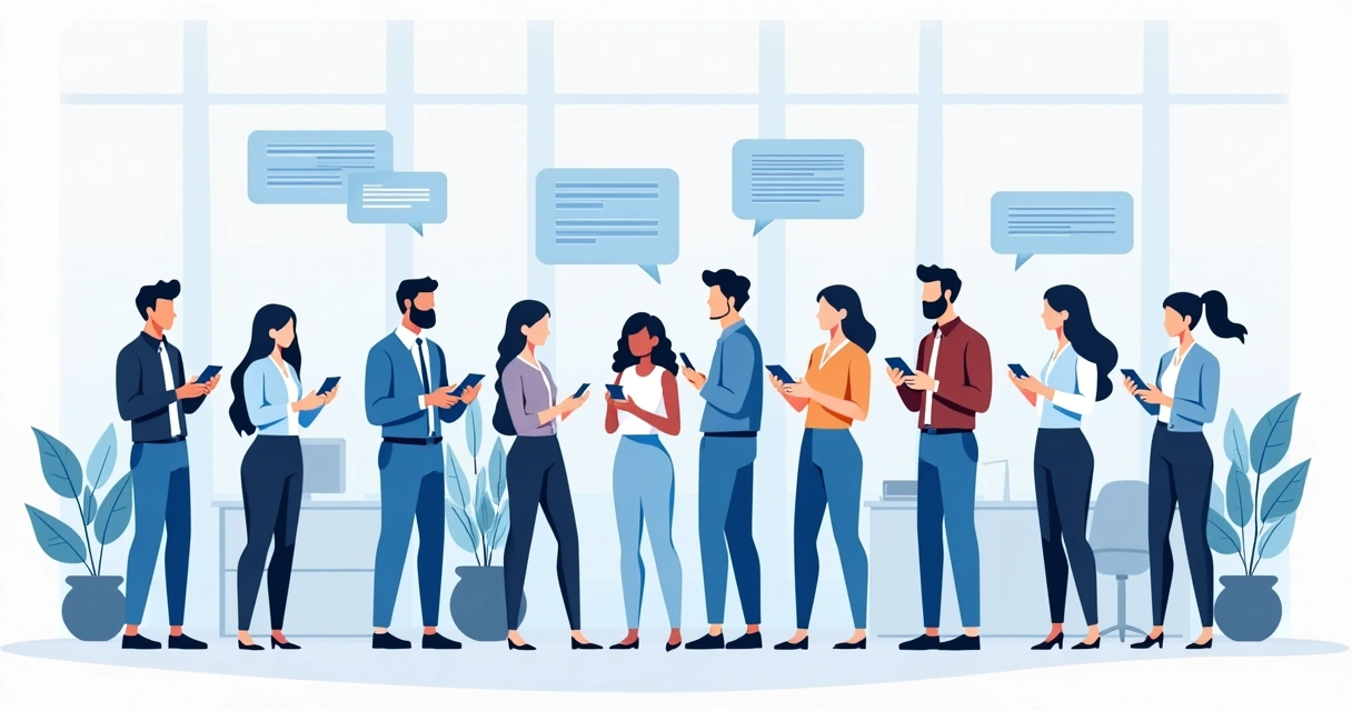 Equipe de empresa trocando mensagens em grupo digital 