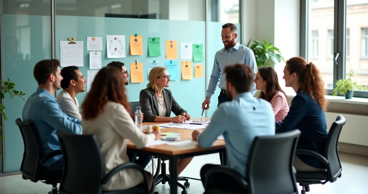Equipe diversa em reunião colaborativa simbolizando cultura inclusiva 