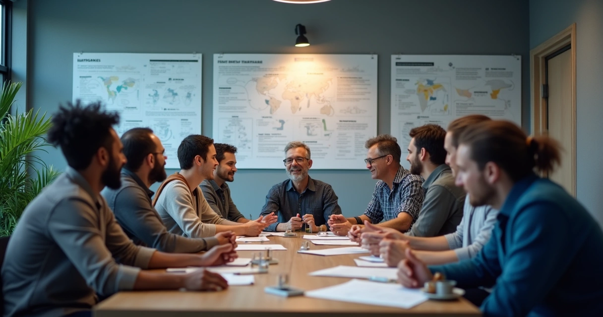 Equipe industrial discutindo mudanças em reunião