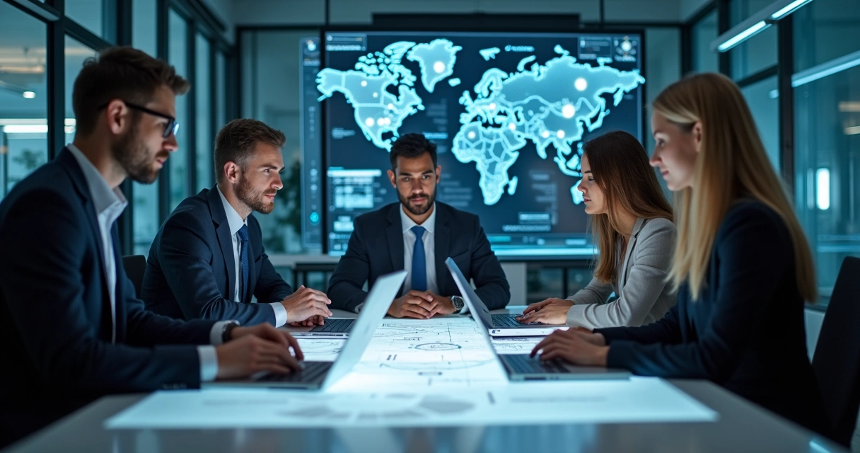 Equipe contábil discutindo inovação em automação digital 