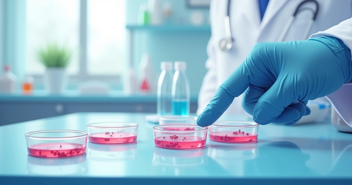 Cultura laboratorial sendo analisada em bancada hospitalar 