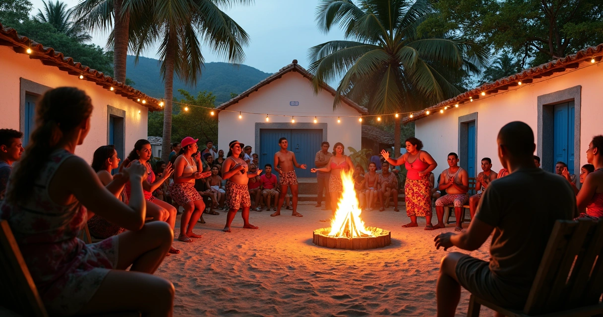 Apresentação cultural em vila de Ilhéus, Bahia 