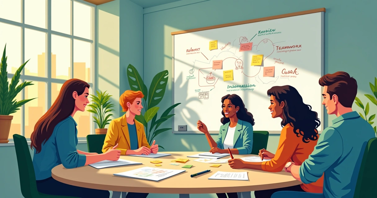 Ambiente de trabalho vibrante com funcionários diversos colaborando em projetos criativos e ideias, transmitindo união e inclusão.