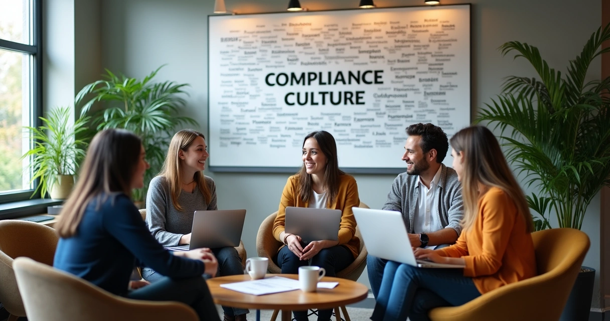 Colaboradores reunidos discutindo cultura organizacional de compliance 