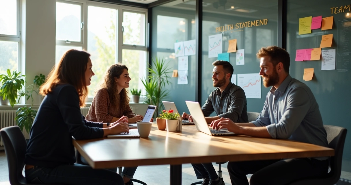 Colaboradores interagindo em ambiente empresarial 