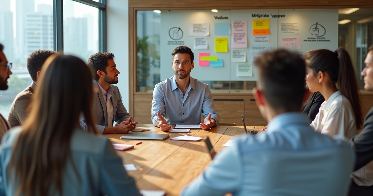 Equipe diversa em reunião colaborativa em escritório moderno 