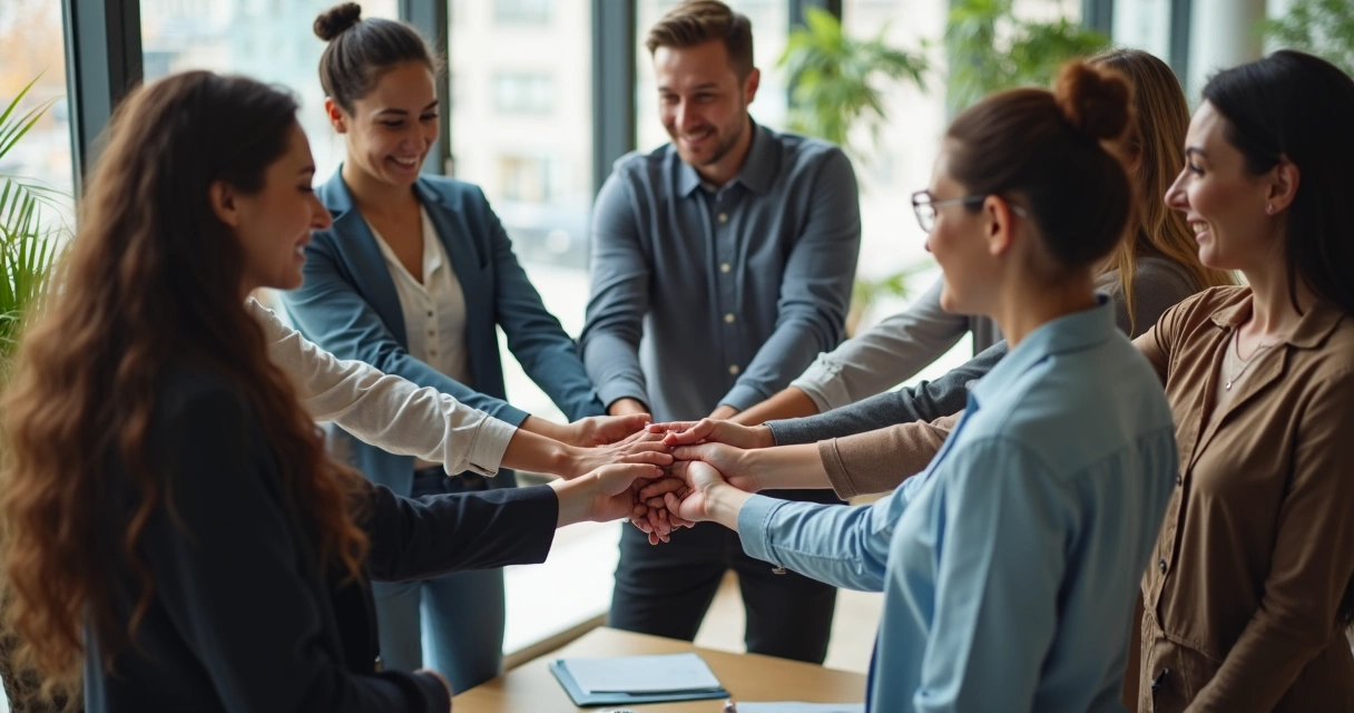 Equipe de trabalho diversa unida em roda simbolizando cultura ética 
