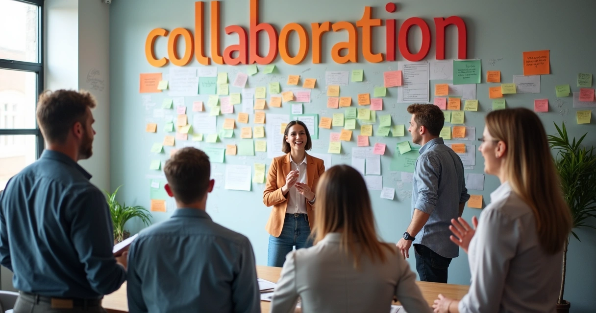 Mural em escritório com palavras relacionadas à cultura organizacional