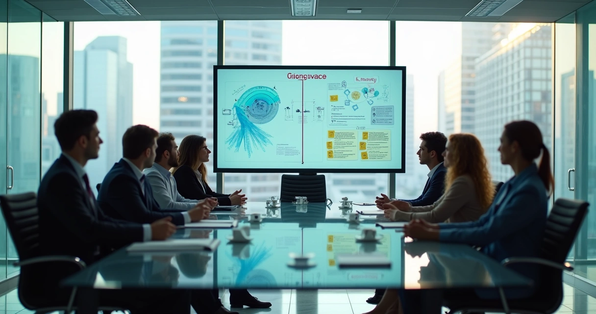 Equipe em reunião separada por barreira invisível simbolizando resistência cultural 