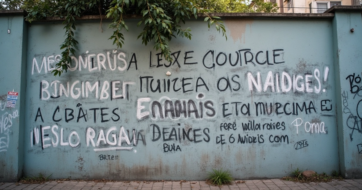 Mural cinza com frases negativas escritas em diferentes fontes 