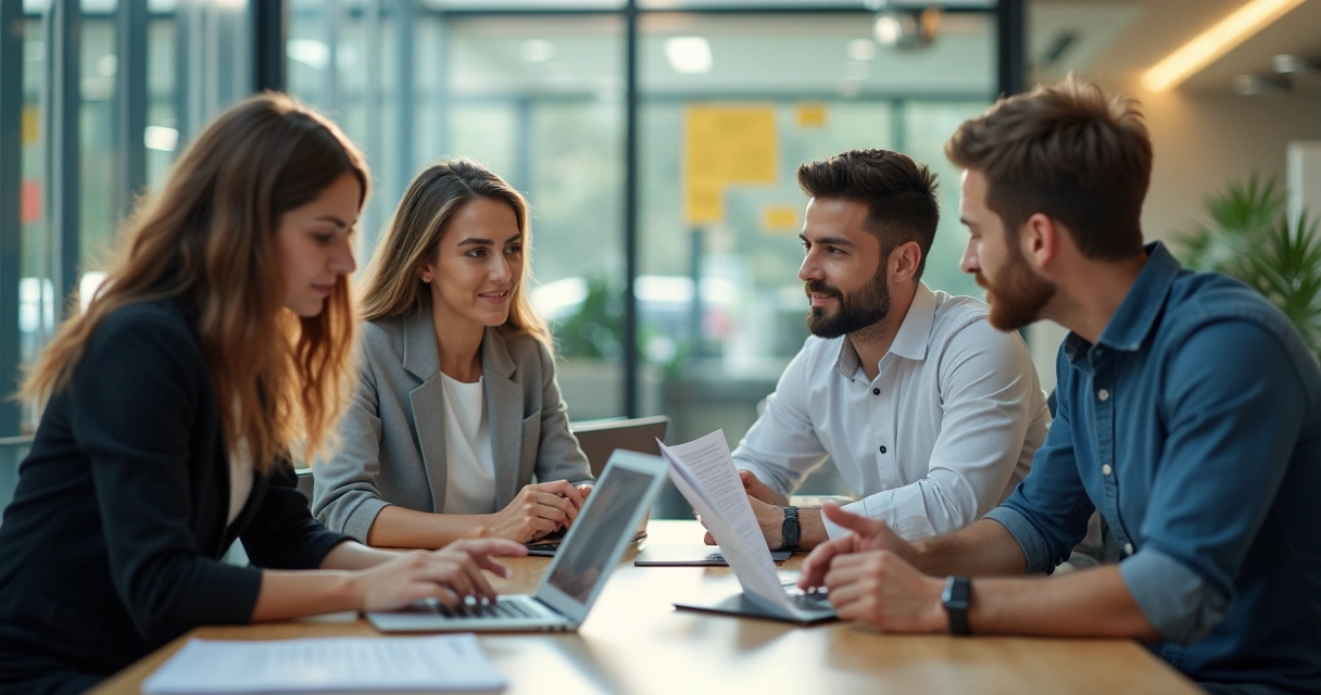 Reunião de equipe organizando processos de treinamento 