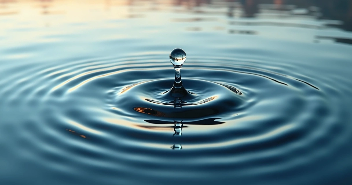 A stylized ripple effect across water, symbolizing impact of consciousness on society. 