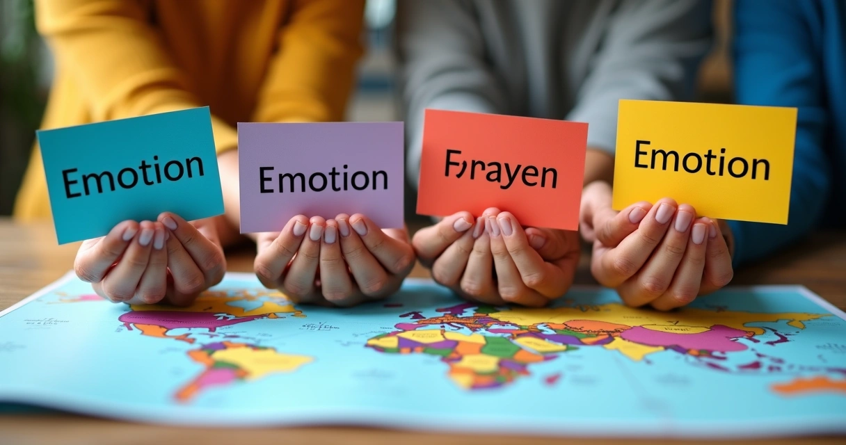 Hands holding speech bubbles in different languages