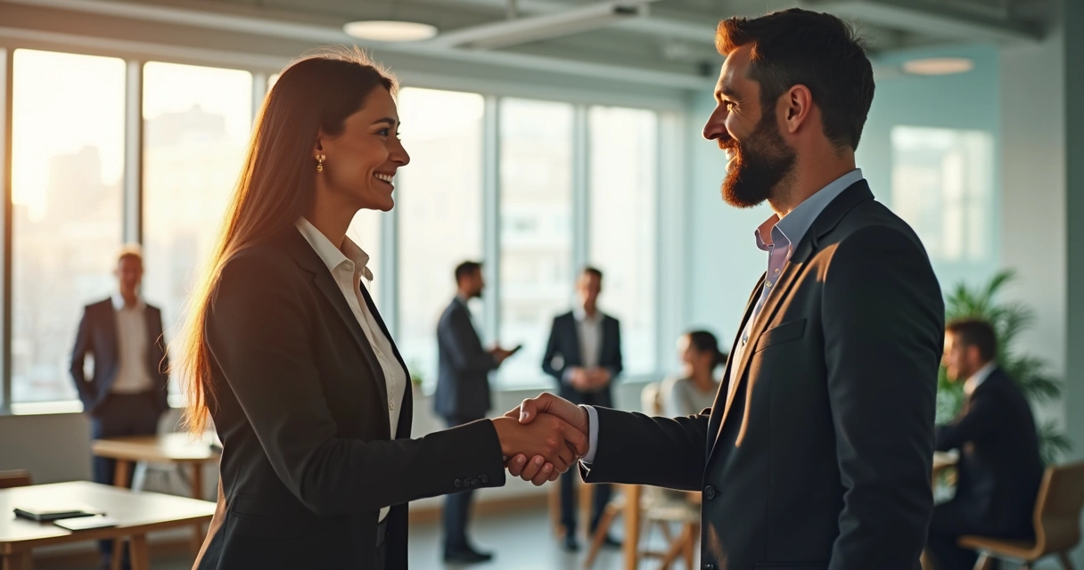 Colaboradores cumprimentando colegas de trabalho em escritório 