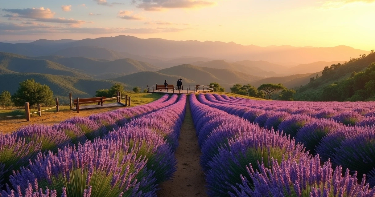 Campos de lavanda em Cunha com vista para as montanhas da Serra do Mar 