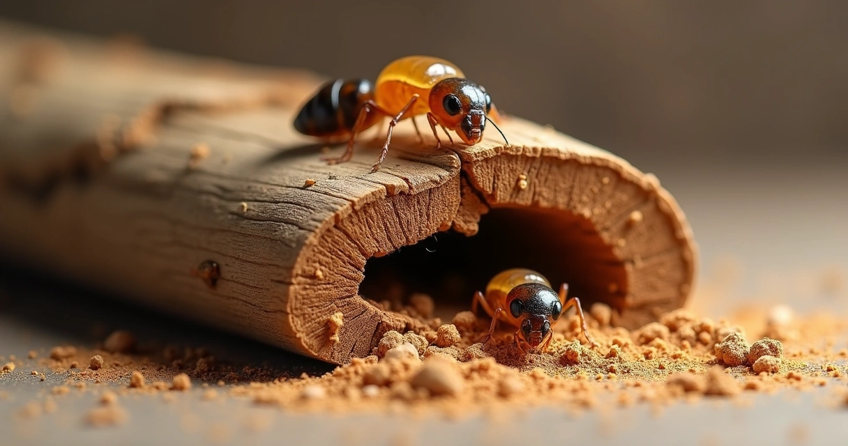 Danos causados por cupim em uma estrutura de madeira 