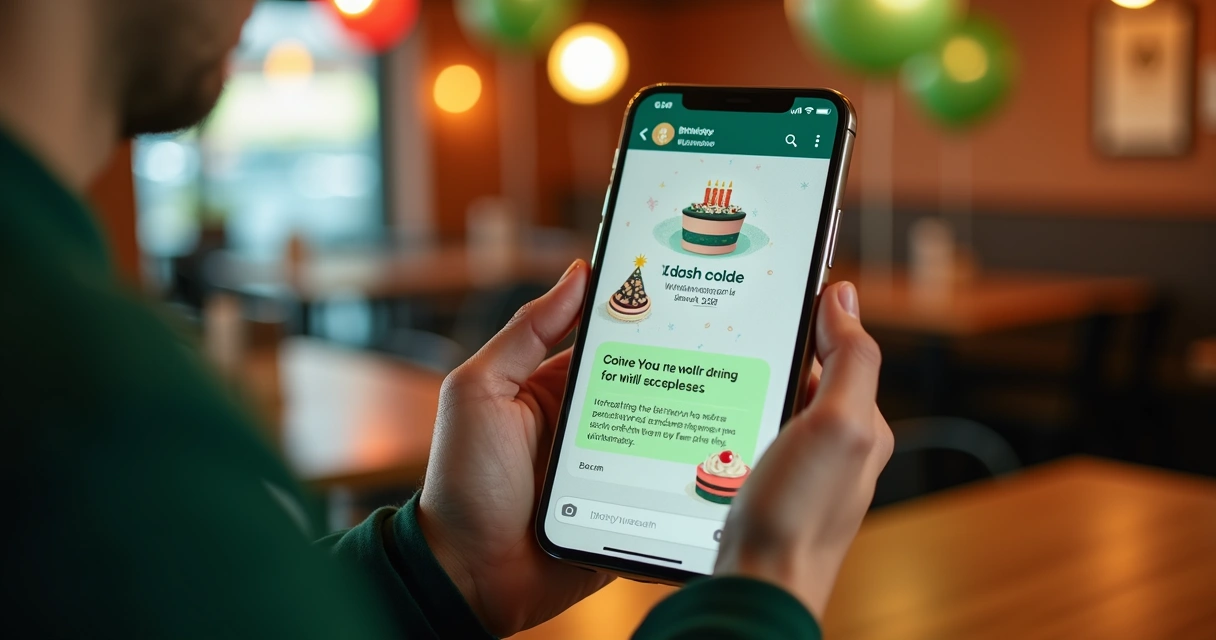 Mensagem de aniversário no WhatsApp com cupom de restaurante.
